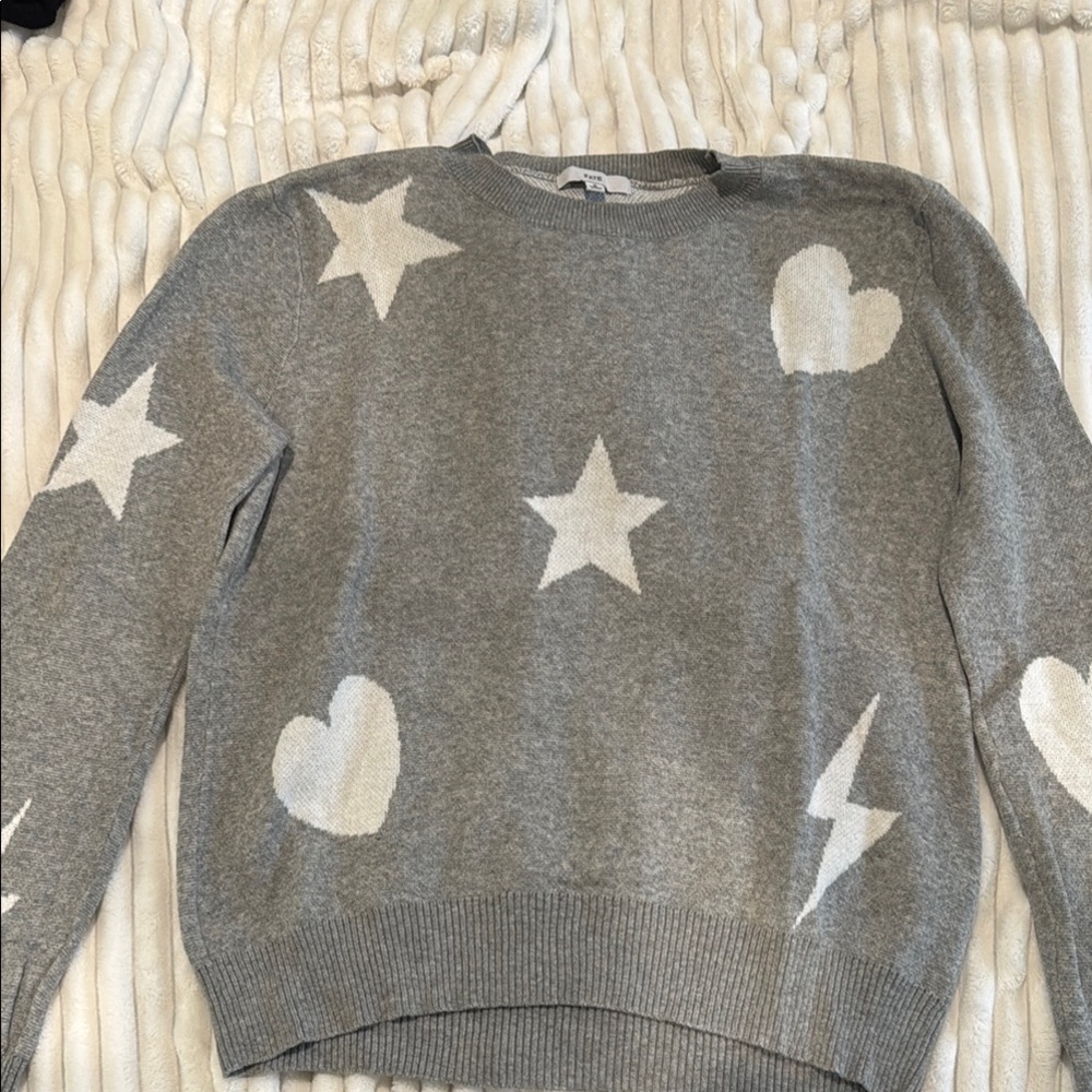 Gray Sweater with White Stars and Hearts